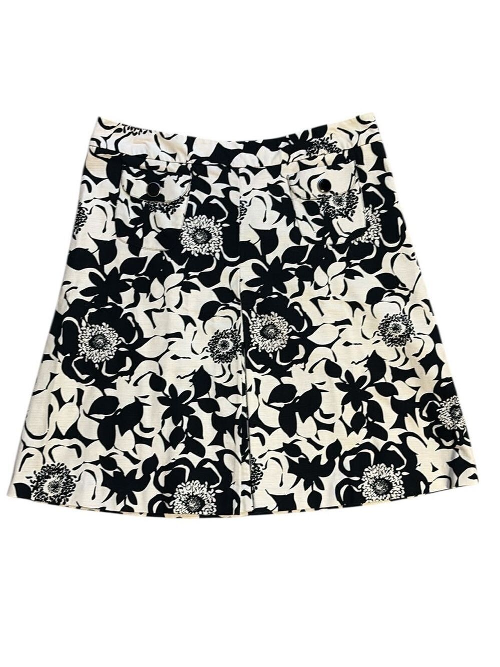 Merona A-Line Skirt Floral Pleated Black & Cream Size 16